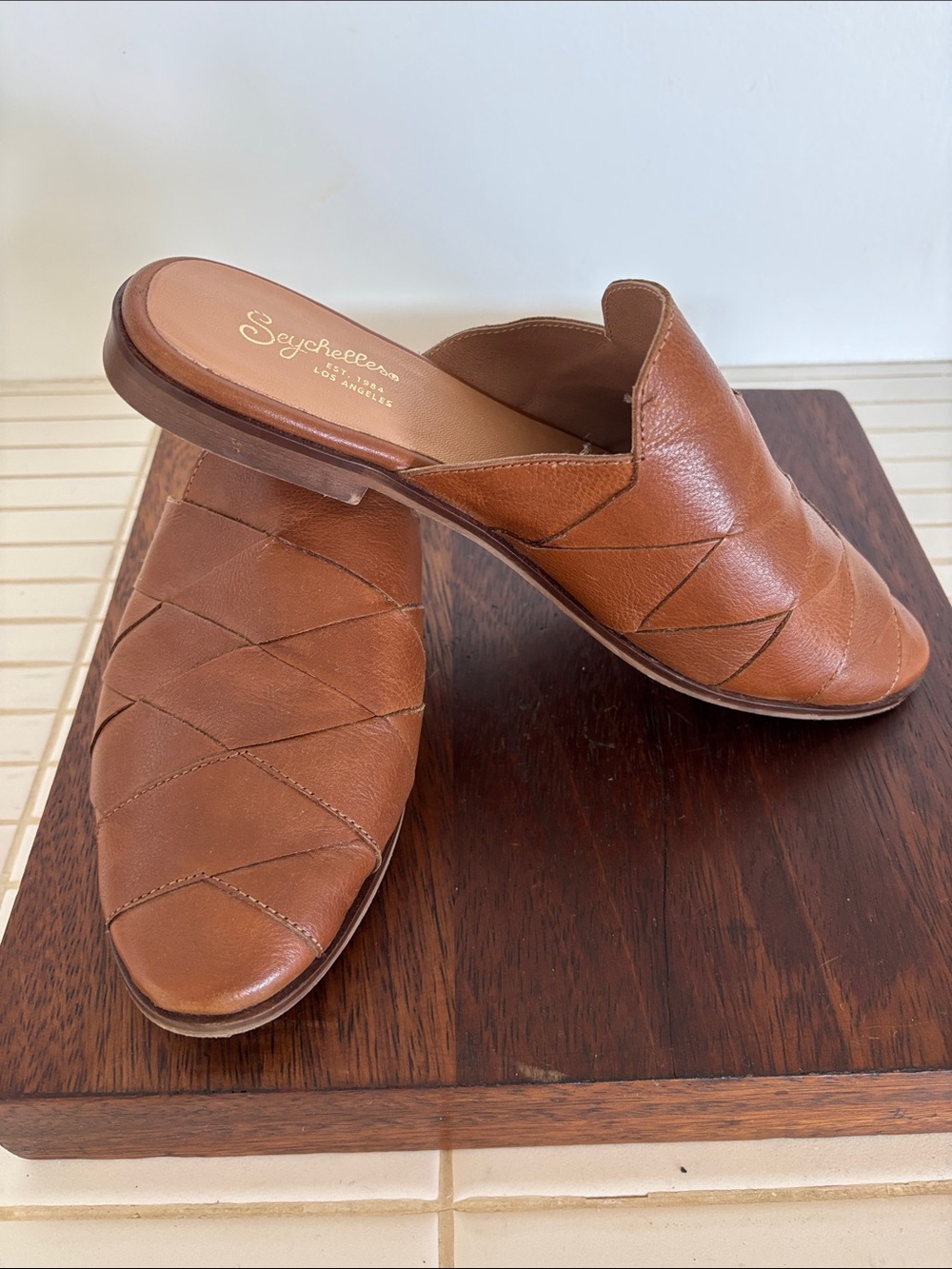 Seychelles Brown Leather Woven Slip-On Mules 8.5B